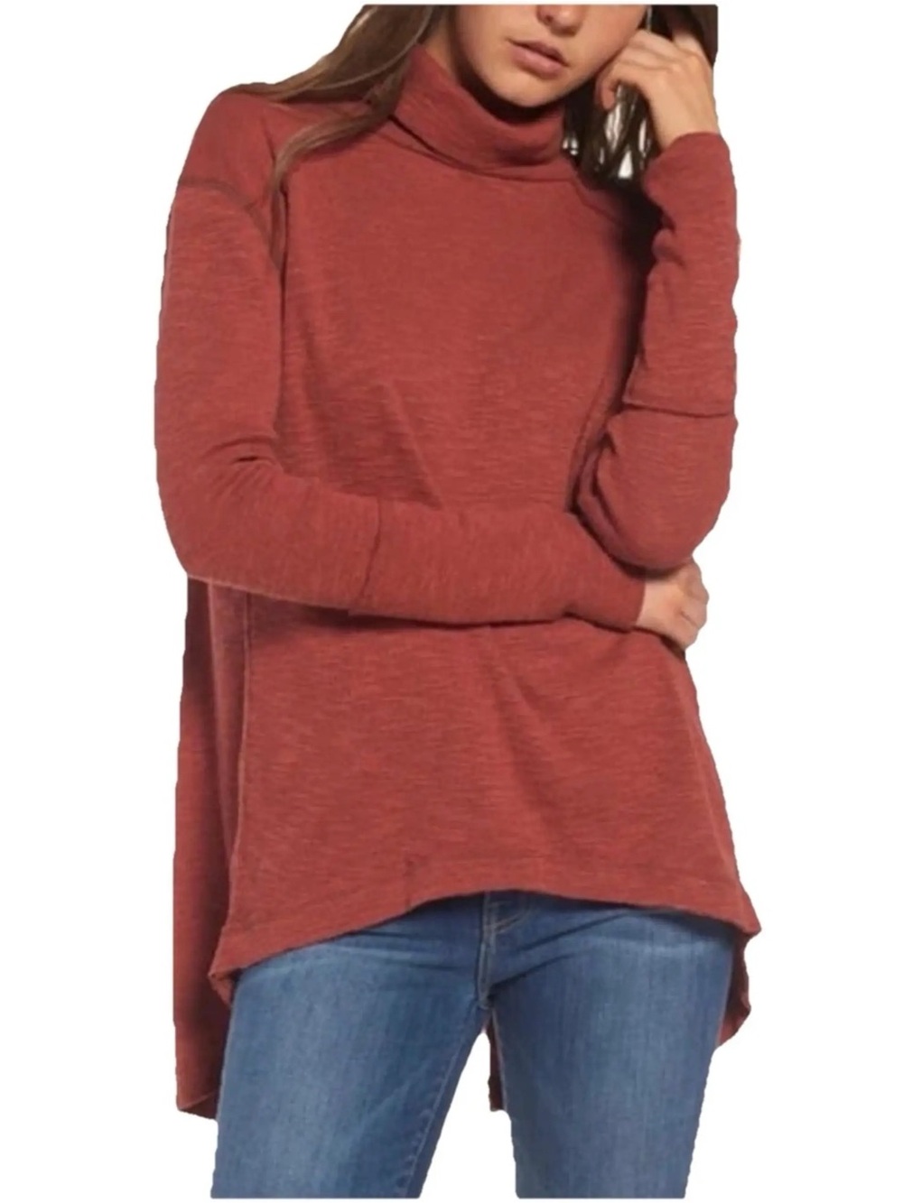 Free People We the Free Rust Red Turtleneck Split Back Sweater - M